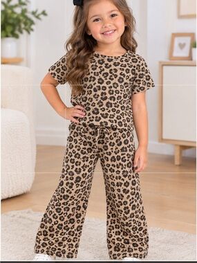 DKNY Tan and Black Leopard Kids Pajama Set